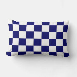 Chequered Navy and White Lumbar Cushion