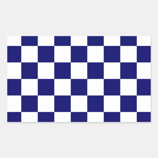 Chequered Navy and White Rectangular Sticker (Front)