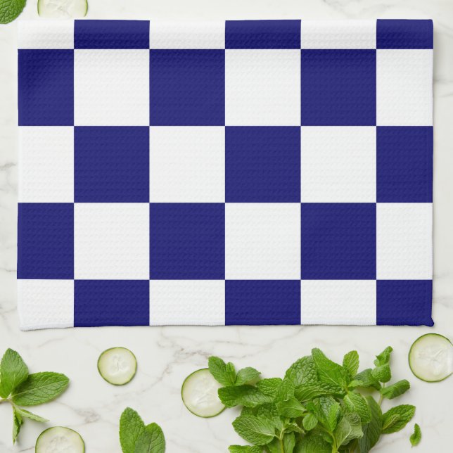 Chequered Navy and White Tea Towel (Folded)