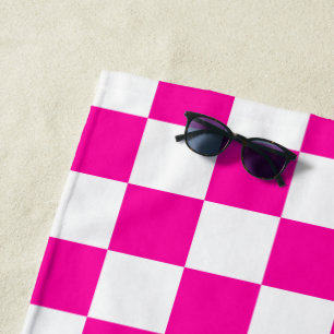 Chequered Neon Pink and White Beach Towel