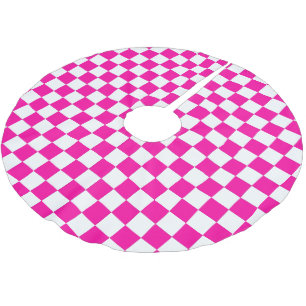 Chequered Neon Pink and White Brushed Polyester Tree Skirt