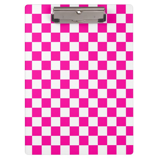 Chequered Neon Pink and White  Clipboard (Front)