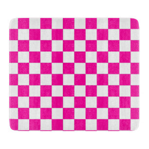 Chequered Neon Pink and White  Cutting Board