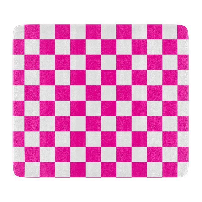 Chequered Neon Pink and White  Cutting Board (Front)