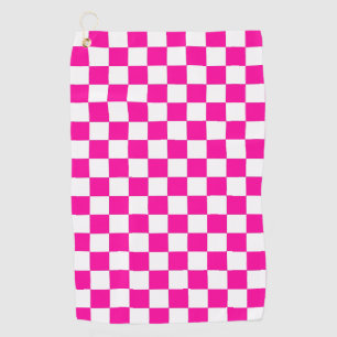 Chequered Neon Pink and White Golf Towel