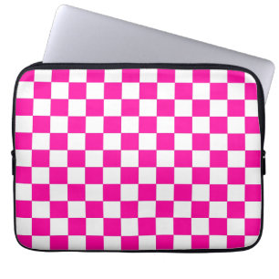 Chequered Neon Pink and White Laptop Sleeve