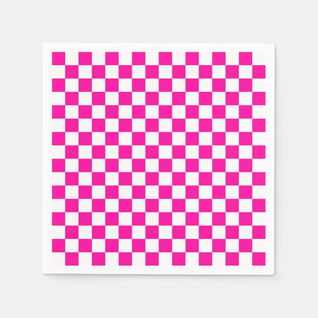 Chequered Neon Pink and White  Napkin (Front)