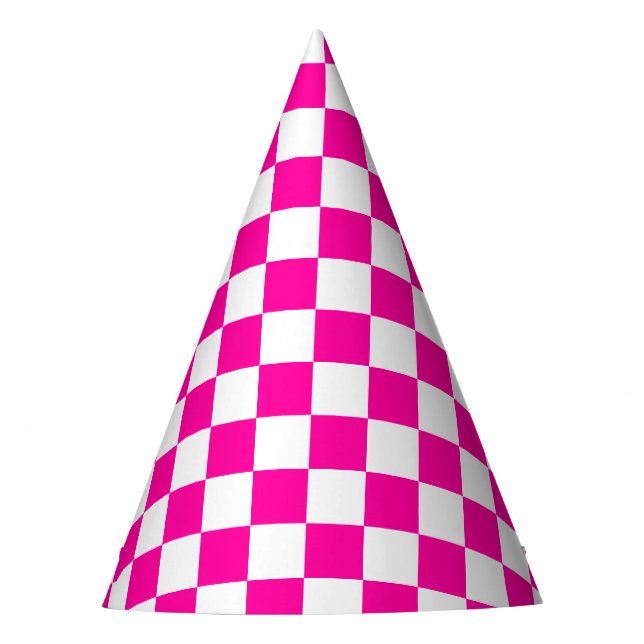Chequered Neon Pink and White  Party Hat (Front)