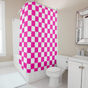 Chequered Neon Pink and White  Shower Curtain