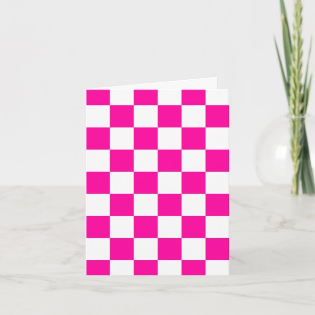 Chequered Neon Pink and White  Thank You Card (Front)