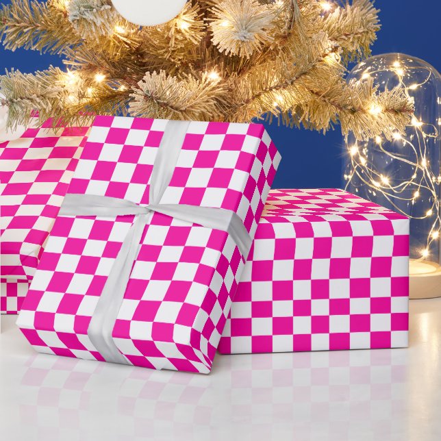 Chequered Neon Pink and White  Wrapping Paper (Holidays)