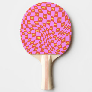 chequered neon pink orange yellow modern retro ping pong paddle