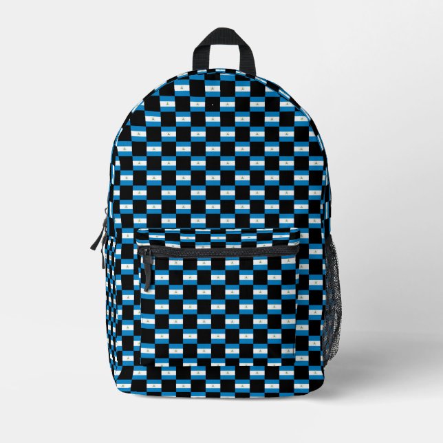 Chequered Nicaragua Flag Pattern  Printed Backpack (Front)