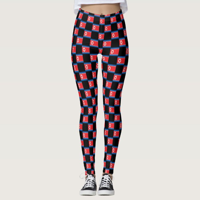 Chequered North Korea Flag Pattern  Leggings (Front)