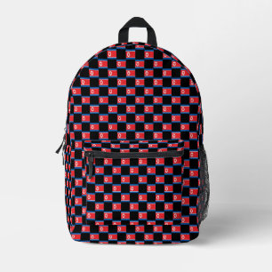 Chequered North Korea Flag Pattern Printed Backpack