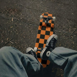 Chequered Orange and Black Skateboard