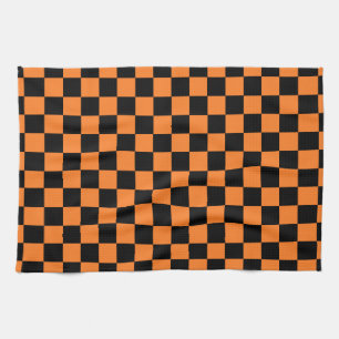 Chequered Orange and Black Tea Towel