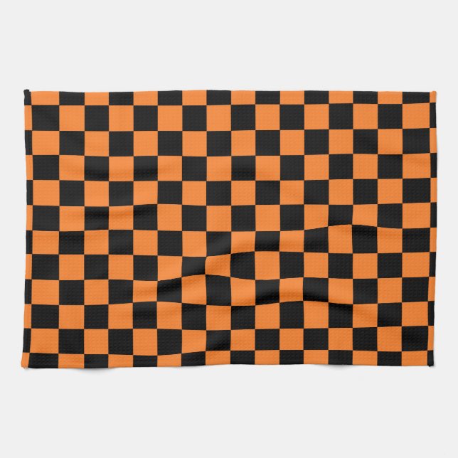 Chequered Orange and Black Tea Towel (Horizontal)