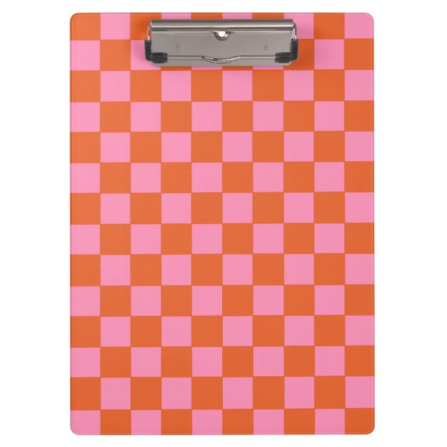 Chequered Orange and Pink  Clipboard (Front)