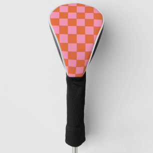 Chequered Orange and Pink  Golf Head Cover