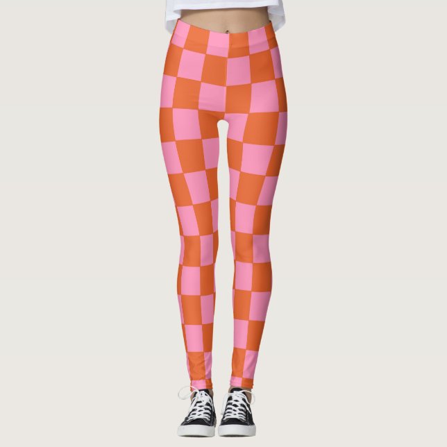 Chequered Orange and Pink  Leggings (Front)
