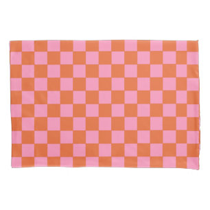 Chequered Orange and Pink  Pillowcase