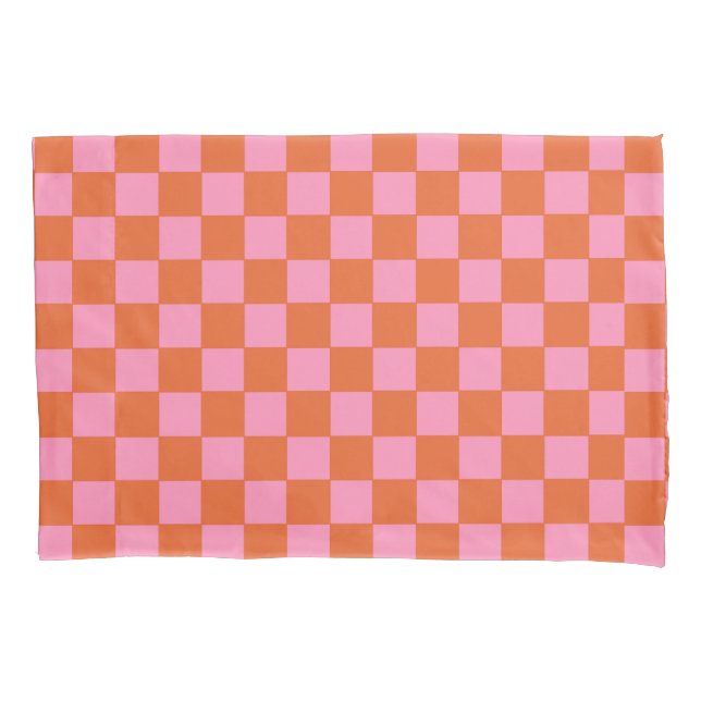 Chequered Orange and Pink  Pillowcase (Front)