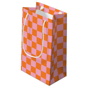 Chequered Orange and Pink Small Gift Bag