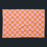 Chequered Orange and Pink Tea Towel<br><div class="desc">Abstract digital art of orange and pink squares in a chequered formation.</div>