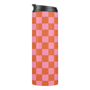 Chequered Orange and Pink Thermal Tumbler