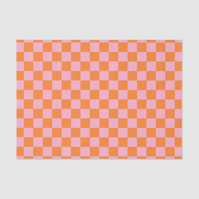 Chequered Orange and Pink Tissue Paper (Front)