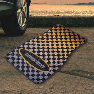 Chequered Orange and Purple Sunset Car Floor Mat