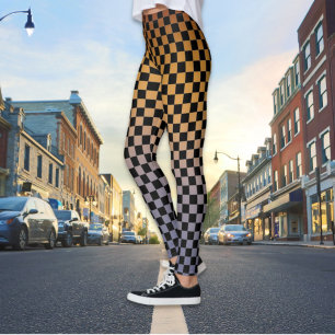 Chequered Orange and Purple Sunset Leggings