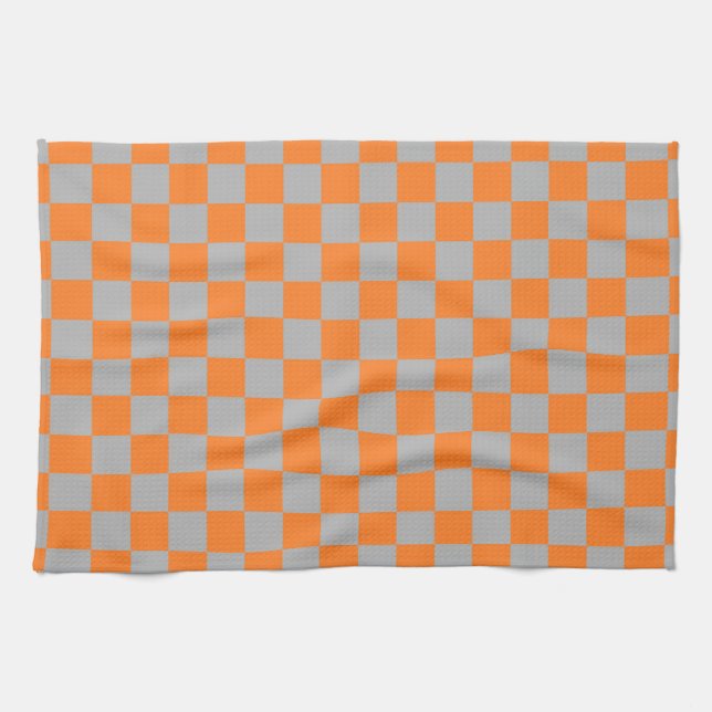 Chequered Orange and Silver Tea Towel (Horizontal)