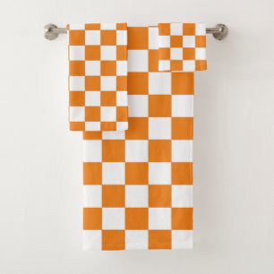 Chequered Orange and White  Bath Towel Set