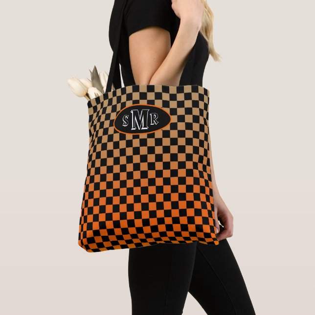 Chequered Orange Sand Sunset Tote Bag (Close Up)
