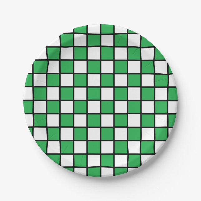 Chequered Outlined Green and Black Paper Plate (Front)
