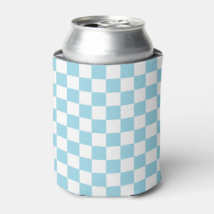 Chequered Pastel Blue and White Can Cooler