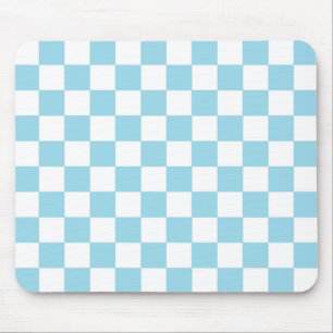 Chequered Pastel Blue and White Mouse Pad