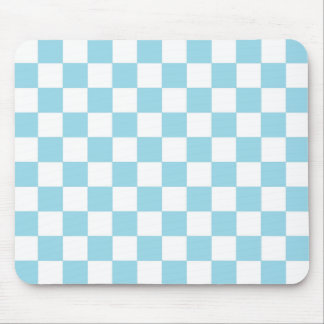 Chequered Pastel Blue and White Mouse Pad