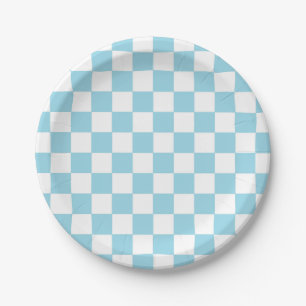 Chequered Pastel Blue and White Paper Plate