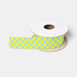 Chequered Pastel Blue and Yellow Satin Ribbon