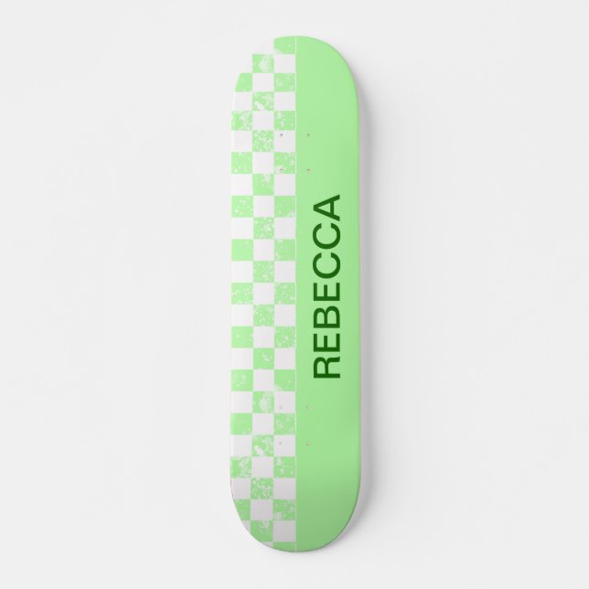 Chequered Pastel lime green Skateboard (Front)