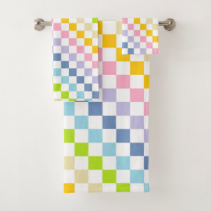 Chequered Pastel Rainbow Bath Towel Set