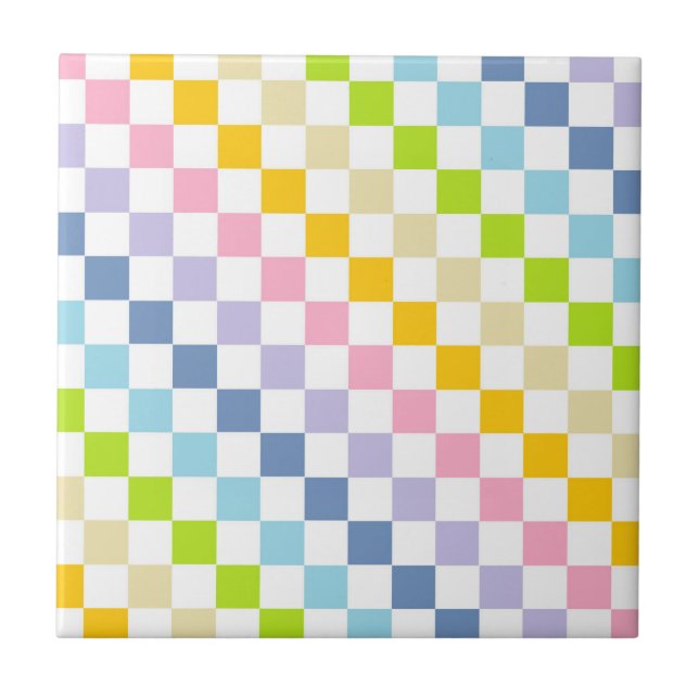 Chequered Pastel Rainbow Tile (Front)