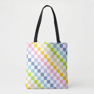 Chequered Pastel Rainbow Tote Bag