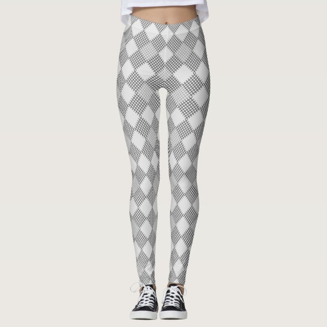 Chequered patches pattern 01 w offwhite BG Leggings (Front)