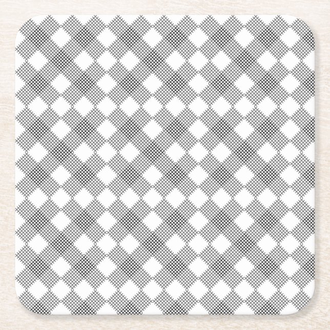 Chequered patches pattern black and white  square paper coaster (Front)
