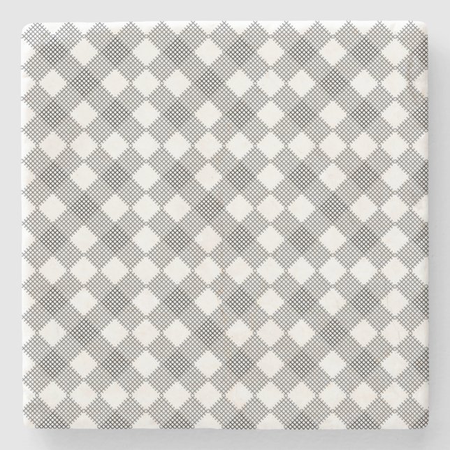 Chequered patches pattern black and white stone coaster (Front)