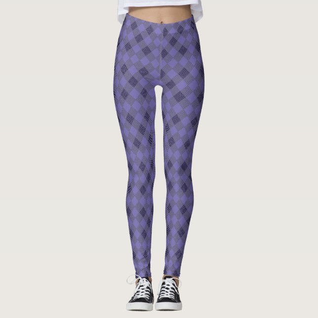 Chequered patches pattern bw Purple BG Leggings (Front)